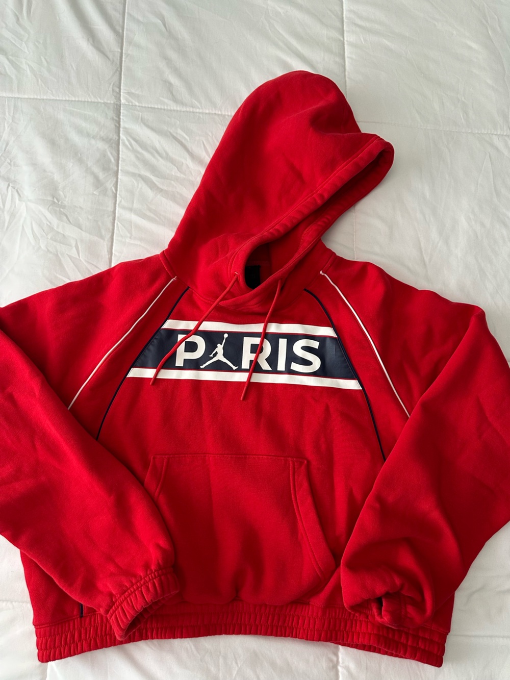 Jordan Red PARIS Pullover Hoodie with Navy and White Trim